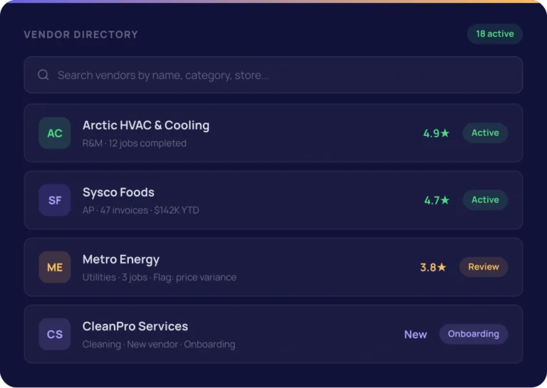 Centralized Vendor Directory - Vendor Management Module - Meal Dynamics AI